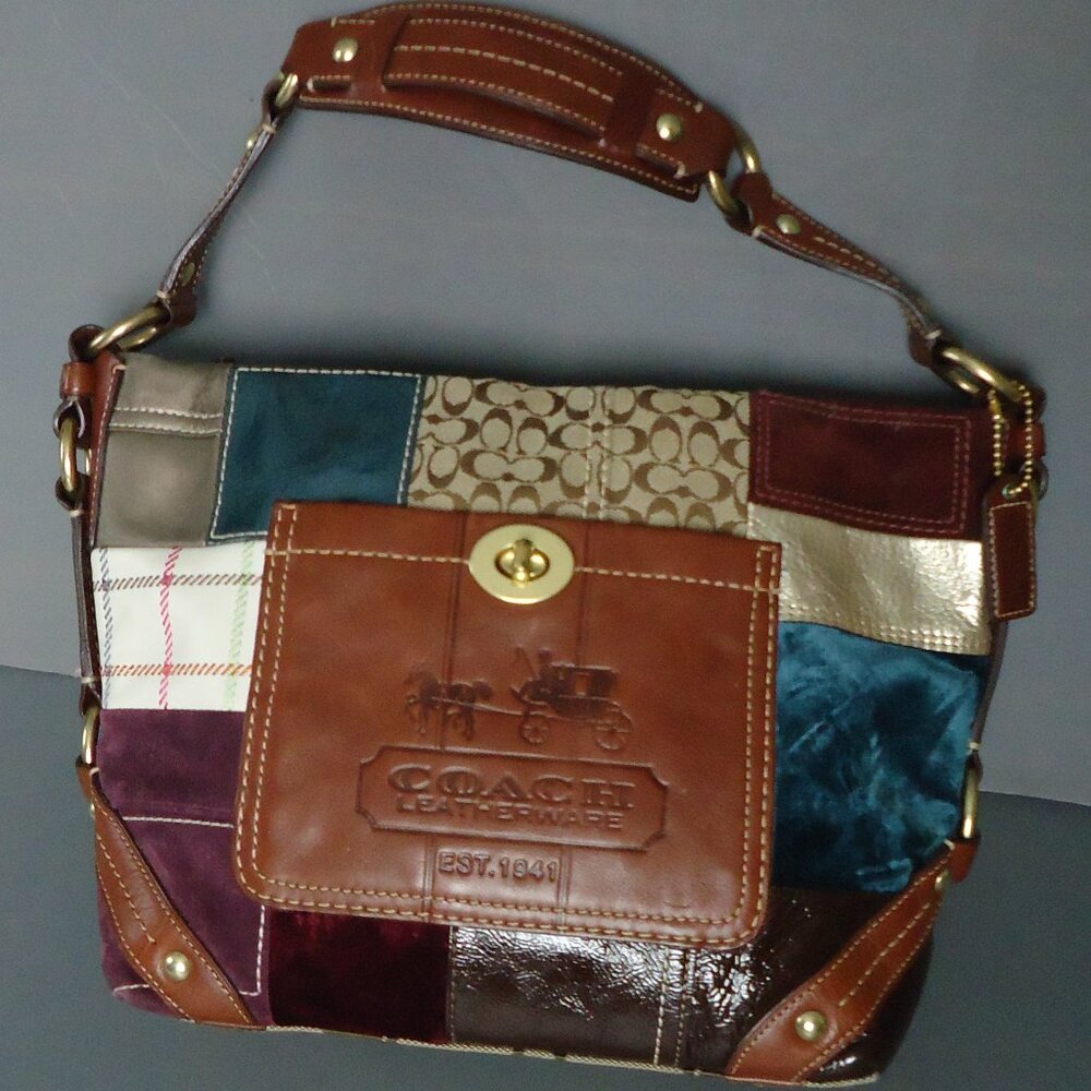 COACH Holiday Patchwork duffle shoulder bag.
